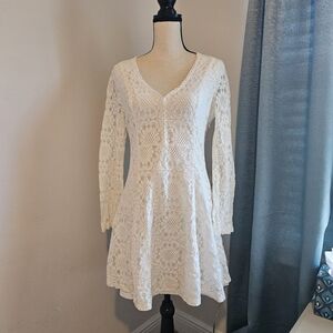 Polagram White Lace Long Sleeve Dress
